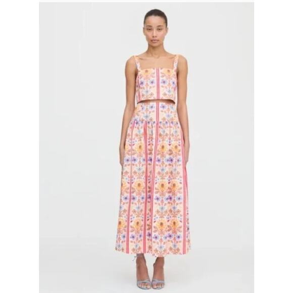 Hill House Dresses & Skirts - HILL HOUSE Sz XL 2pc Kate Midi Skirt Clara Crop Top Set Floral Block Stripe NWT